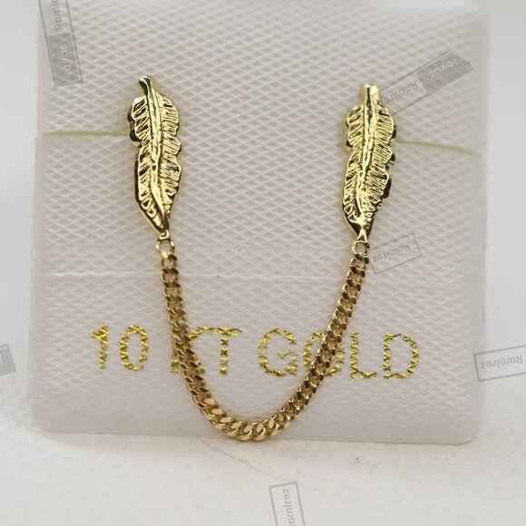 Elegant 10K Gold Leaf Chain Earrings • Lightweight Screw-Back Jewelry. - Picture 1 of 6
